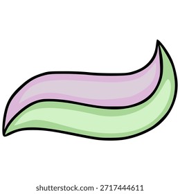 Detailed vector illustration of a wavy squeeze of dual-colored toothpaste or gel featuring soft pastel purple and mint green layers with a bold black outline.