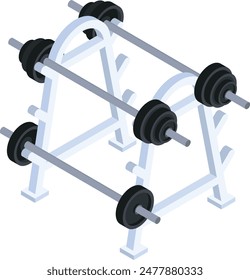 A detailed vector illustration of a weight rack equipped with multiple barbells of varying weights.