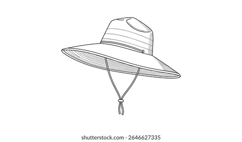 Detailed Vector Illustration of a Wide Brim Hat and Chin Strap Design