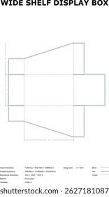 A detailed vector illustration of a wide shelf display box packaging template perfect for retail branding and product placement