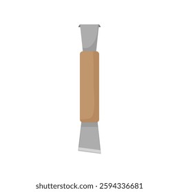 A detailed vector illustration of a woodworking chisel with a sharp metal blade and a polished wooden handle, isolated on a white background.