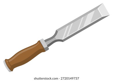 Ilustración vectorial detallada de un cincel de carpintería con mango marrón. Herramienta de mano aislada EPS Graphic para carpintería, talla de madera, construcción y proyectos de bricolaje en blanco.