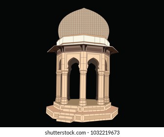 Detailed vector illustration of Yaadgar Chowk , Peshawar , Pakistan with black background