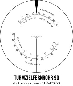 Imagen vectorial detallada del visor alemán del tanque Turmzielfernrohr 9d. Turmzielfernrohr se traduce como "visión de torrecilla". Pzgr, Sprgr, Gr es una abreviación de los tipos proyectiles.
