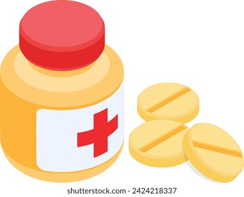 A detailed vector image of a medical pill bottle with a red cross symbol, designed for use in medical illustrations and educational materials.