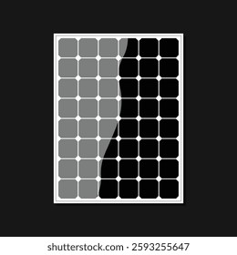 Detailed vector image of a solar panel with distinct black and gray sections, representing efficient energy production and innovative green technology.