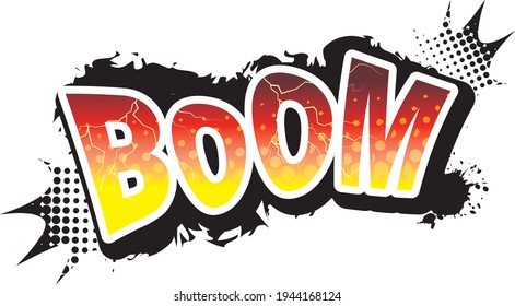 A detailed vector image of a typical comic book page with pop balloons, symbols, sound effects, and colored halftone backgrounds.