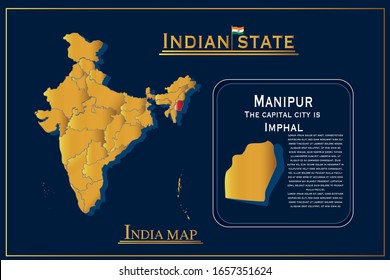  Detailed vector India country outline border map  on background.Manipur state