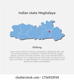 Detailed vector India country outline border map isolated on background. Meghalaya state, region, area, province, territory, department for your report, infographic, backdrop, business concept