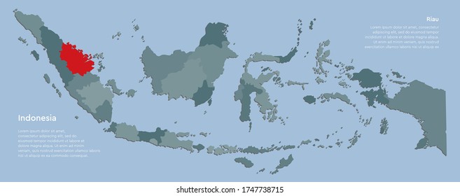Detailed vector Indonesia country border map isolated on background. Riau province template travel pattern, report, infographic, backdrop. Asia nation business silhouette sign concept