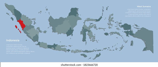 Detailed vector Indonesia country border map isolated on background. West Sumatra province template travel trip pattern, report, infographic, backdrop. Asia nation business silhouette sign concept