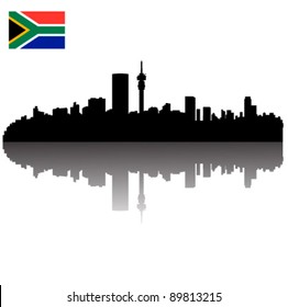 Detailed vector Johannesburg silhouette skyline with South Africa Flag