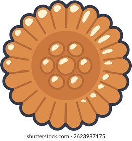 Detailed vector of Korean traditional yakgwa cookie with a rich brown glaze and floral shape, top-down view