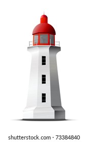 Detailed vector lighthouse isolated on white