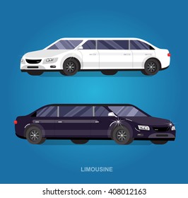 detailed vector luxury limousine car white and  limousine black