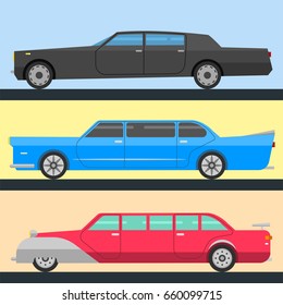 Detailed vector luxury limousine long car transportation detailed auto business transport design speed pickup graphic