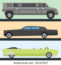 Detailed vector luxury limousine long car transportation detailed auto business transport design speed pickup graphic