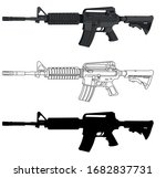 Detailed vector of the m16 rifle used by the united states army, powerful and lethal. very popular in video games. It contains a high detail version, a line version and a silhouette version.