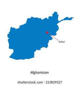 Detailed vector map of Afghanistan and capital city Kabul