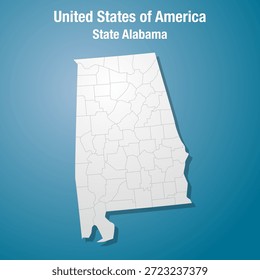 Mapa detallado del Vector de Alabama aislado sobre fondo azul. Estados Unidos divididos en condados. Mapa de Plantilla del estado para el patrón, infografía. Parte administrativa de los Estados Unidos