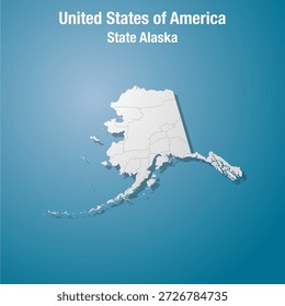 Mapa detallado del Vector de Alaska aislado sobre fondo azul. Estados Unidos divididos en condados. Mapa de Plantilla del estado para el patrón, infografía. Parte administrativa de los Estados Unidos