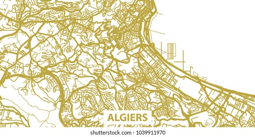 Detailed vector map of Algiers in gold with title, scale 1:30 000, Algeria