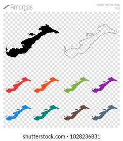 Detailed vector map of Amorgos island, Greece, with a black isolated outline.