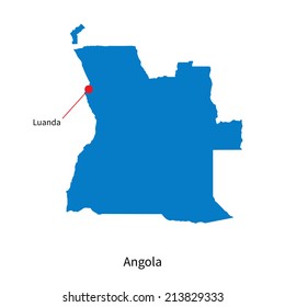 Detailed vector map of Angola and capital city Luanda