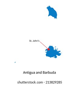 Detailed vector map of Antigua and Barbuda and capital city St. John's