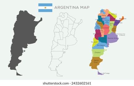 Detailed vector map of Argentina. Borders and names of the provinces. 