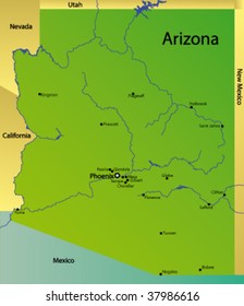 detailed vector map of arizona state, usa