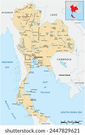 Detailed vector map of the Asian state of Thailand