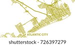 Detailed vector map of Atlantic City in gold with title, scale 1:30 000, USA