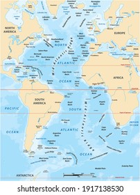 detaillierte Vektorkarte des Atlantischen Ozeans