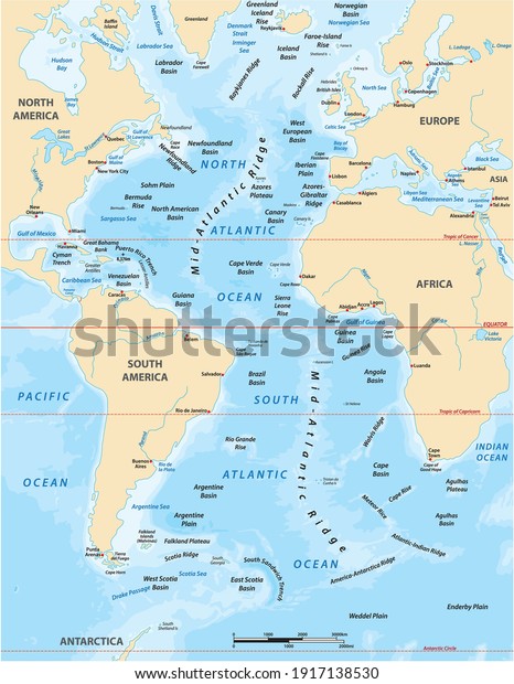 Detailed Vector Map Atlantic Ocean Stock Vector (Royalty Free ...