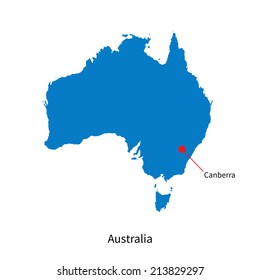 Detailed vector map of Australia and capital city Canberra