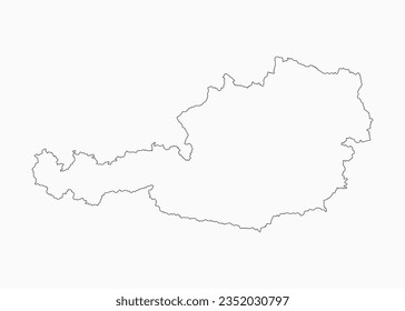 Detailed vector map Austria - border, frontier, boundary country - isolated on background. Template Europe outline country for pattern, report, infographic, backdrop. Silhouette of the map Austria