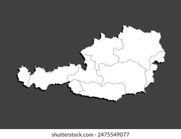 Detailed vector map Austria divided on regions isolated in the background. Template Europe country for pattern, infographic, design, illustration. Concept outline of administrative divisions Austria