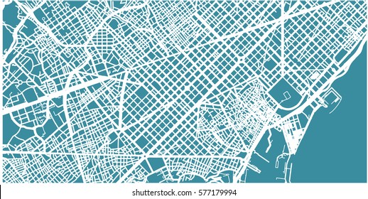 Detailed vector map of Barcelona, scale 1:30 000, Catalonia