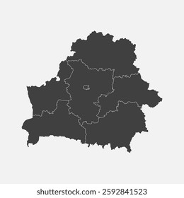 Detailed vector map Belarus divided on regions isolated in background. Template Europe country for pattern, infographic, design, illustration. Concept outline of administrative divisions Belarus