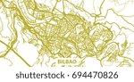 Detailed vector map of Bilbao in gold with title, scale 1:30 000, Spain