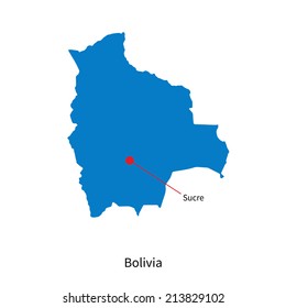 Detailed vector map of Bolivia and capital city Sucre