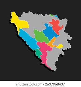 Detailed vector map Bosnia Herzegovina divided on regions isolated in the background. Template Europe country for pattern, infographic, design illustration. Concept outline of administrative divisions