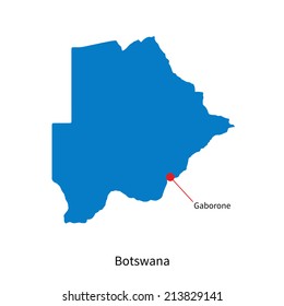 Detailed vector map of Botswana and capital city Gaborone