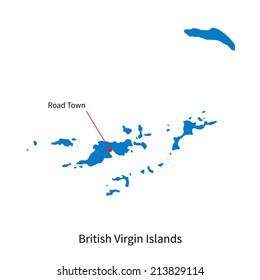 Detailed vector map of British Virgin Islands and capital city Road Town