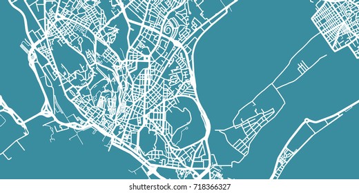 Detailed vector map of Cagliari, scale 1:30 000, Italy