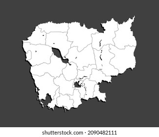 Detailed vector map Cambodia divided on regions isolated on background. Template Asia country for pattern, infographic, design, illustration. Concept outline of administrative divisions state Cambodia