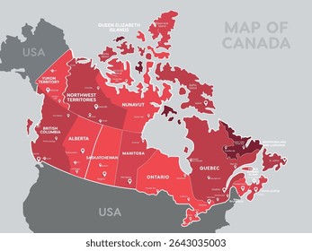 Detailed Vector Map of Canada with Provinces and Territories	