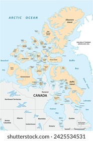 Detailed vector map of the Canadian Arctic Archipelago