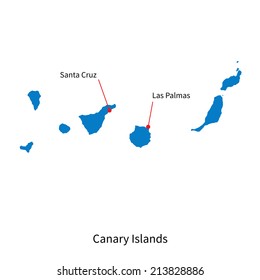 Detailed vector map of Canary Islands and capital city Santa Cruz